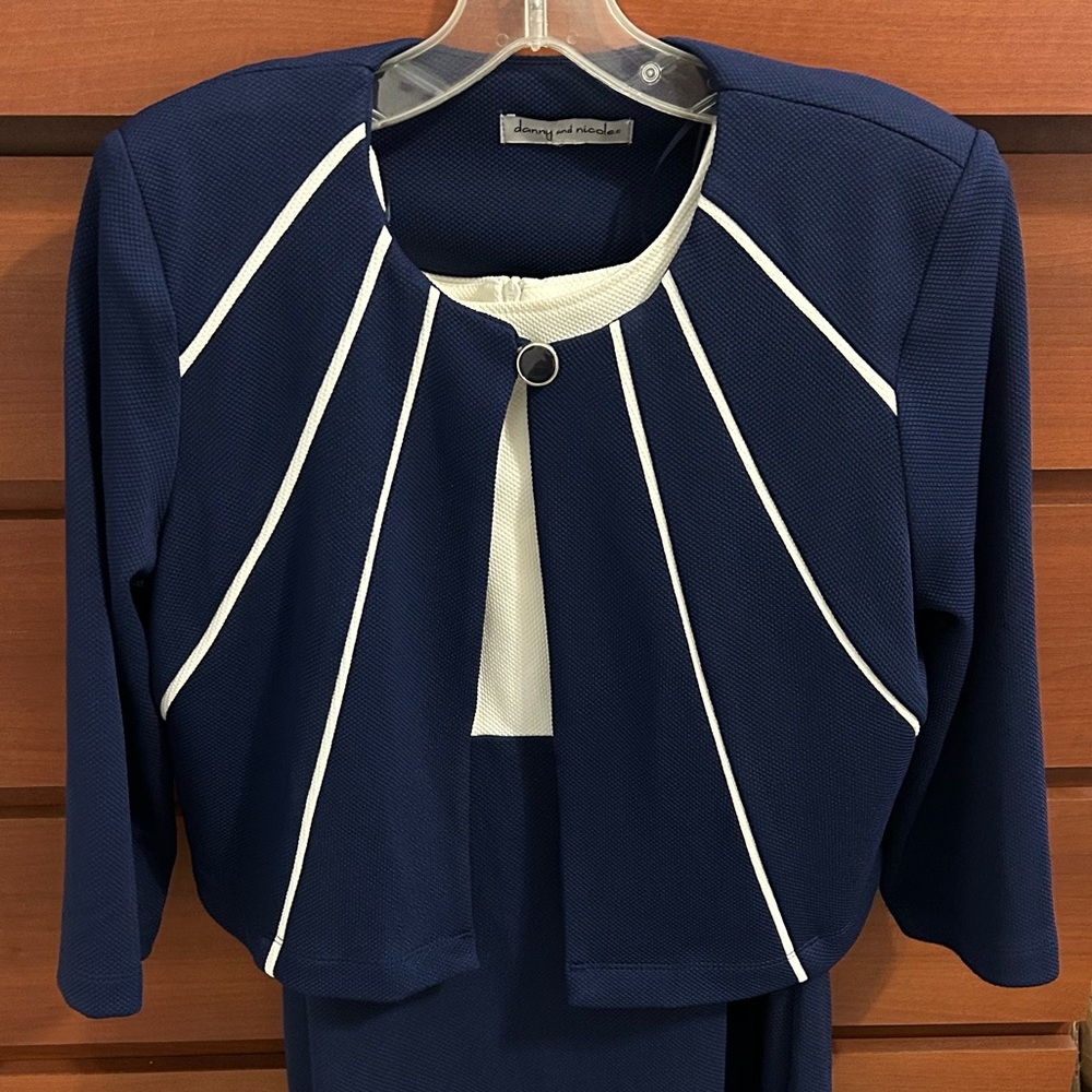 DANNY & NICOLE Textured Two Tone Business Casual Dress with Matching Blazer